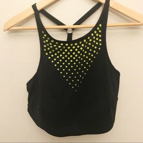 Sports Bra Black and Neon Yellow 80's 90s Profile by Gottex Womens Sz 16 - Picture 2 of 6